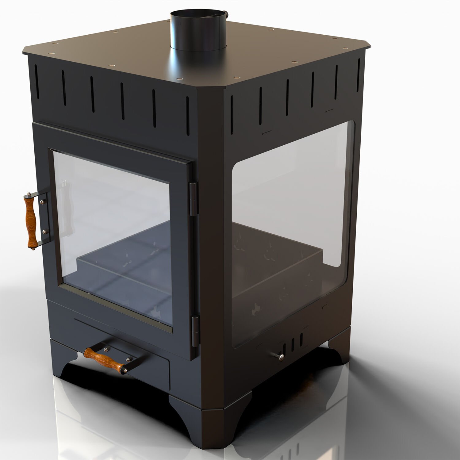 Rectangle Four Glass Şömine Seramik Camlı